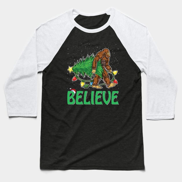 Believe Bigfoot Christmas Gifts For Men Boys Girls Funny Christmas T-Shirt Baseball T-Shirt by intelus